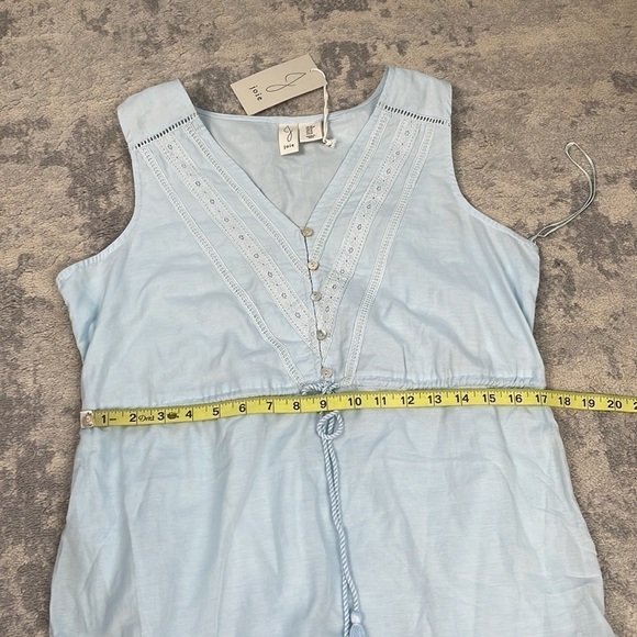 NWT Joie V Neck Ruffle Eyelet Dress Baby Blue Drawstring Waist Summer Sz M - Picture 7 of 10